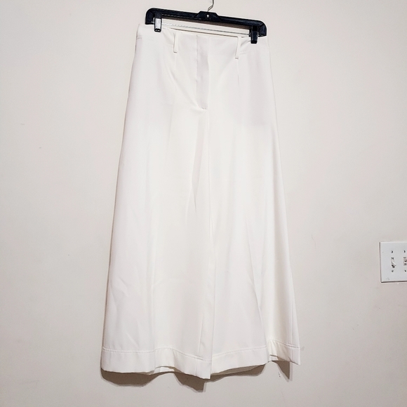 Zara White Wide-Leg High Waist Ecru Culottes Pants Sz-L - Picture 5 of 9